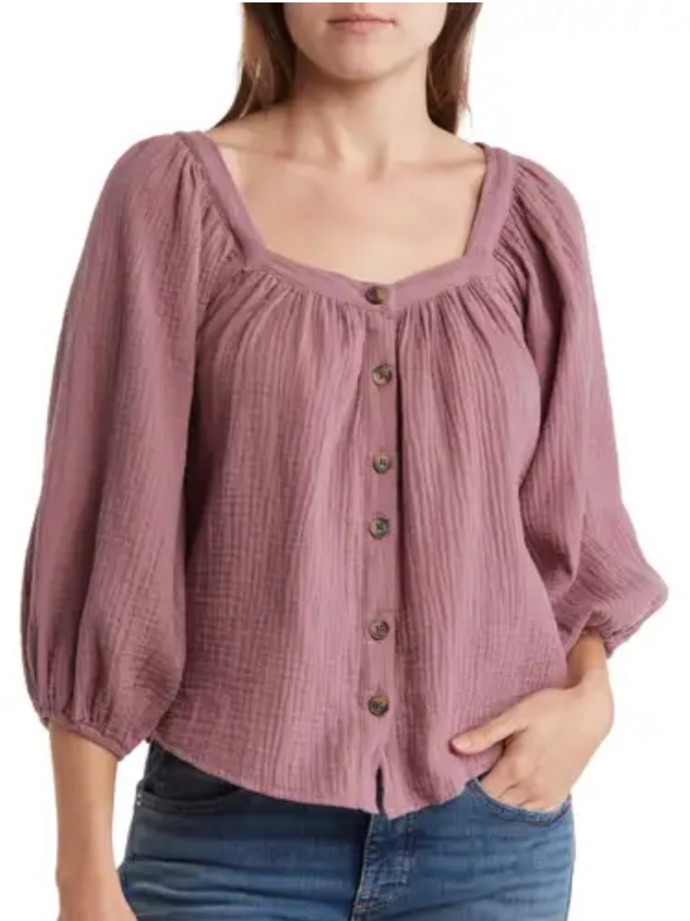 Supplies Unionbay KRYSTIN Square Neck Gauze Blouse in Mauve /Light Faded Purple